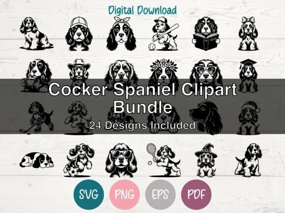 Download Cocker Spaniel Dog SVG Clipart Bundle - Spaniel Collection